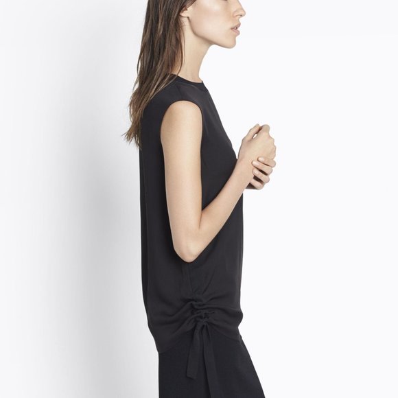 NWT VINCE BLACK SILK RUCHED RIB TANK - SIZE 0 - Picture 2 of 5